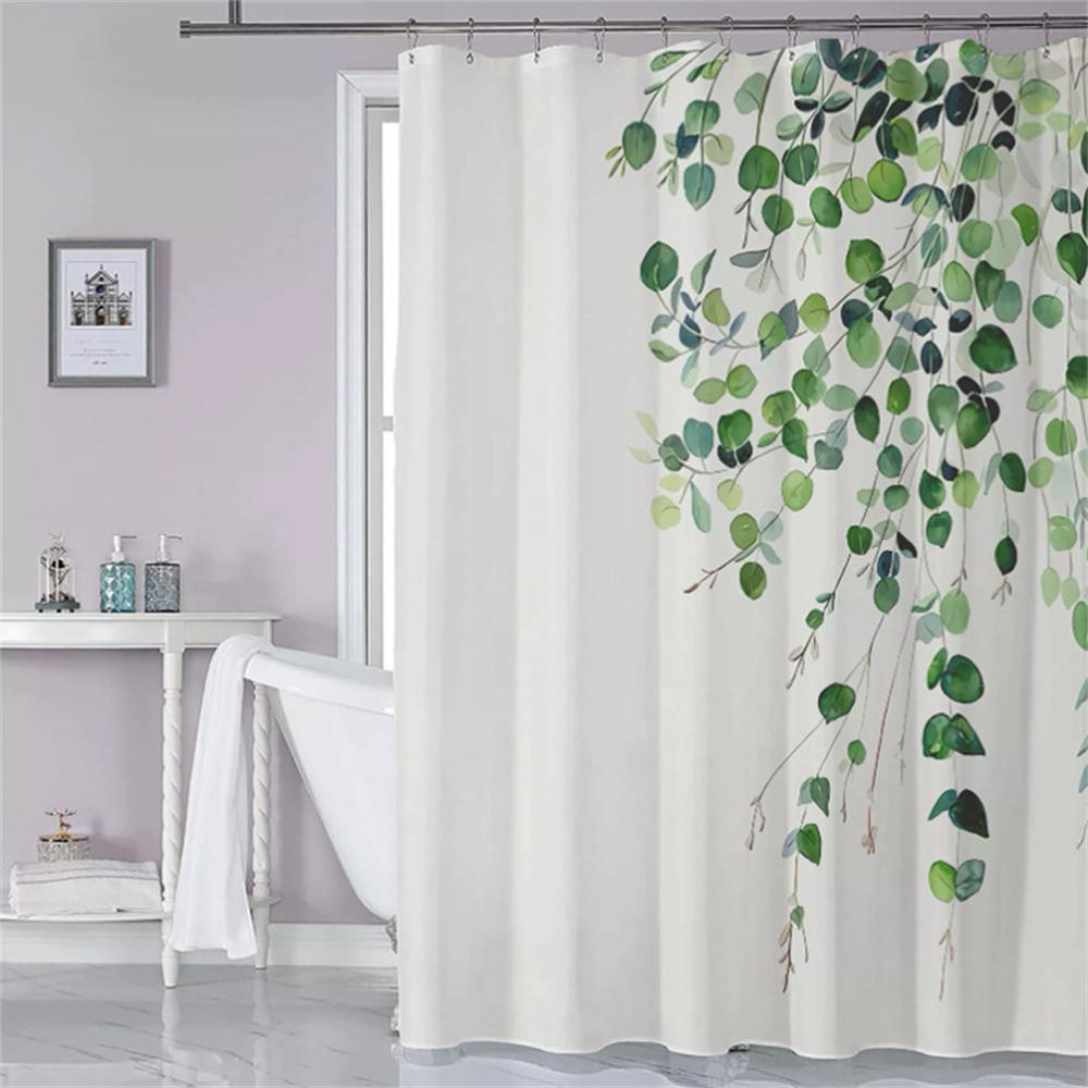 Ivy Leaves Bathroom Curtains Watercolor Floral Plants Shower Curtain Bathroom Polyester Waterproof Fabric Trim with Hooks