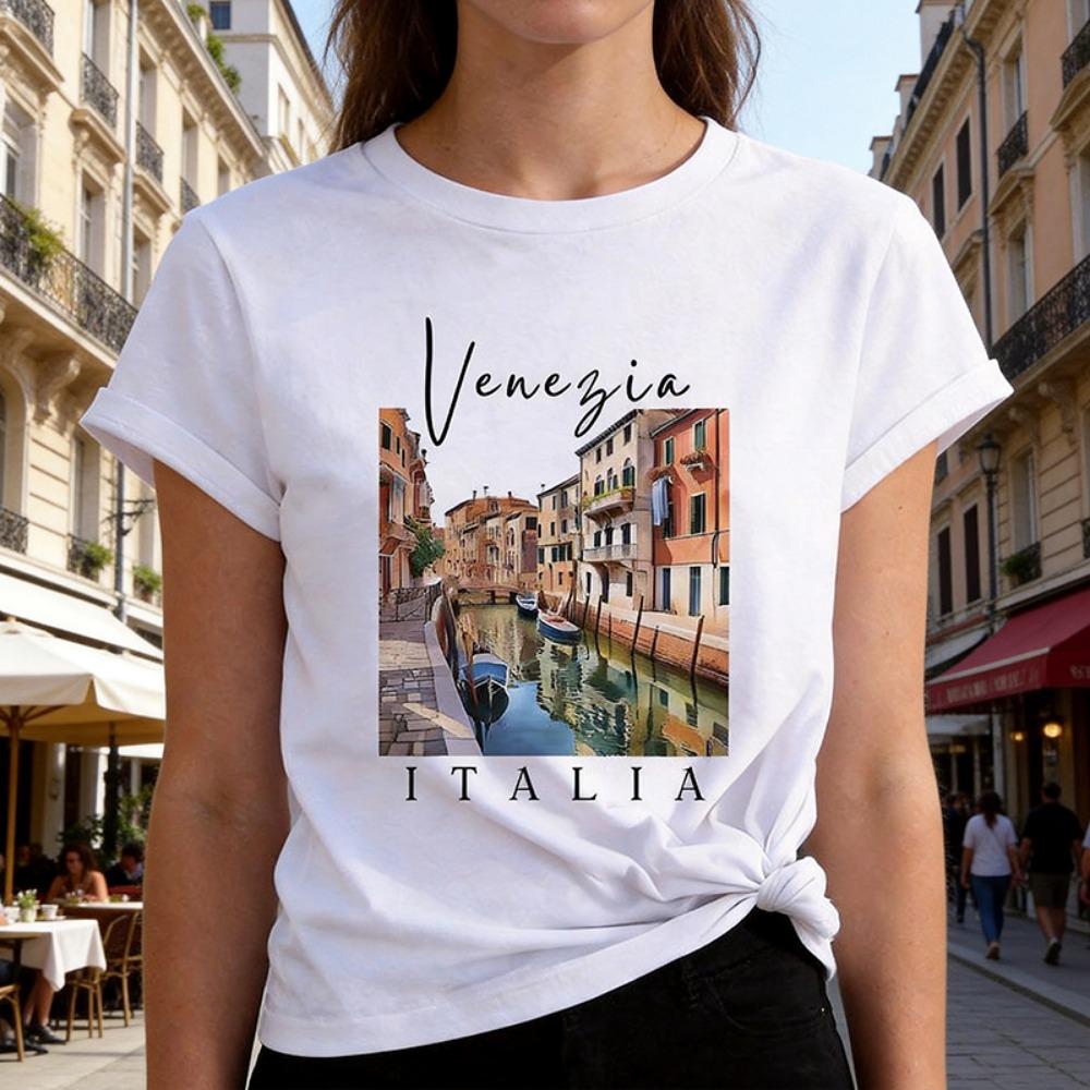 

Venice Italy Letter Print T-shirt Women s 90s T Shirt Girl Short Sleeve Crew Neck Casual Tees Tops for Summer Spring Clothing M