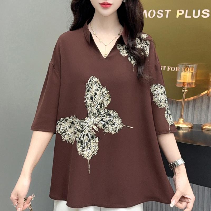 

Элегантные женские элегантные блузки летние топы больших размеров женские повседневные рубашки с коротким рукавом 4XL коричневый