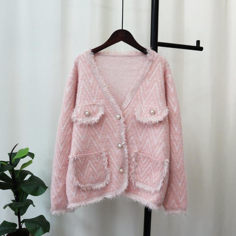 Imitation Mink Velvet Knitted Cardigan Women's Autumn and Winter Loose Retro Niche Sweater Jacket Retro Style