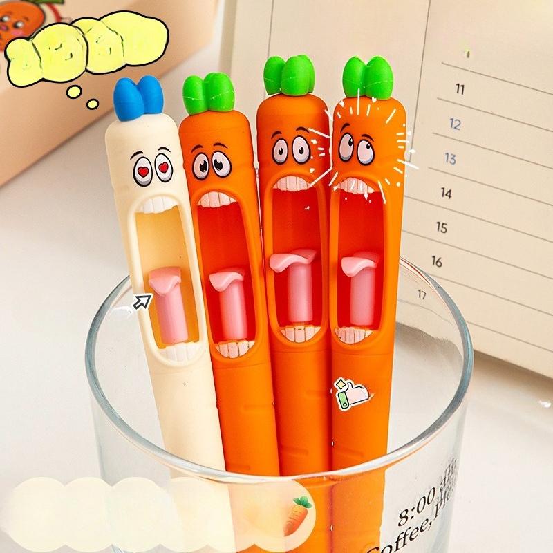 Creative Radish Push Gel Pen Funny Decompression Pen Retractable Tongue Out Refill Pen for Daily School Office Writing