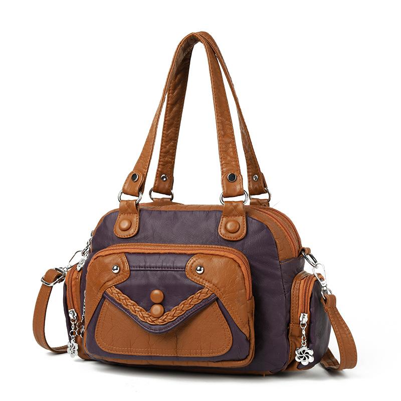 Bag women's new soft leather shoulder bag versatile texture women's messenger bag large capacity contrasting color light mother women's bag