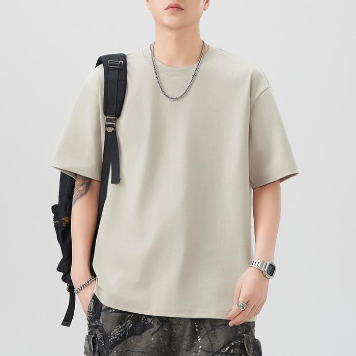 One Tone T-shirt Mens Short Relaxed Fit Versatile Round Neck Five-point Sleeves