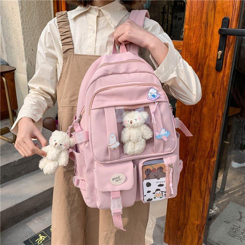 Japansk High School Jenter Ryggsekk Skolevesker for Tenåringsjenter Flere Lommer Ny Kawaii Ryggsekk Kvinner Harajuku Søt Mochila