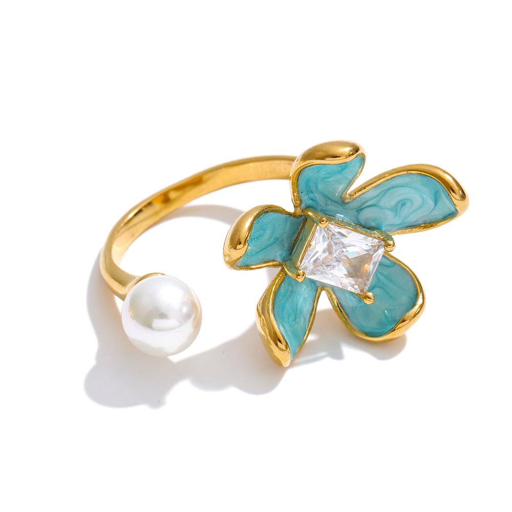 

Yhpup Multi-Color Bling Zirconia Enamel Flower Adjustable Ring Golden PVD Plated Stainless Steel Finger Jewelry for 2026 Women resizable