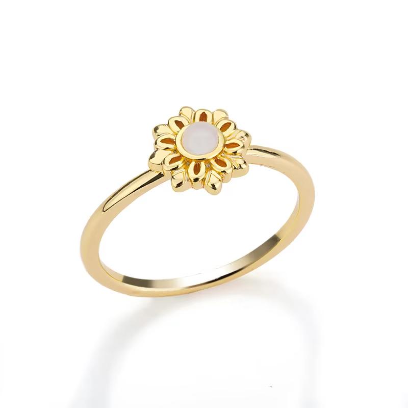 Glowstone Anillos Moon Sun Rings Elegant Women Vintage Gold Color Stainless Steel Mini Sunflower Ring Jewelry Christmas Gifts