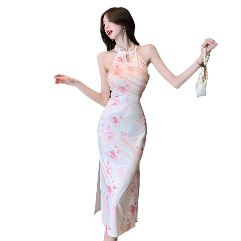 Women's clothing Republic of China style mesh stitching slim-fitting improved cheongsam skirt