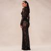 2025 Spring Mesh Lace High Neck Long Sleeve Women's Slim Fit Evening Gown