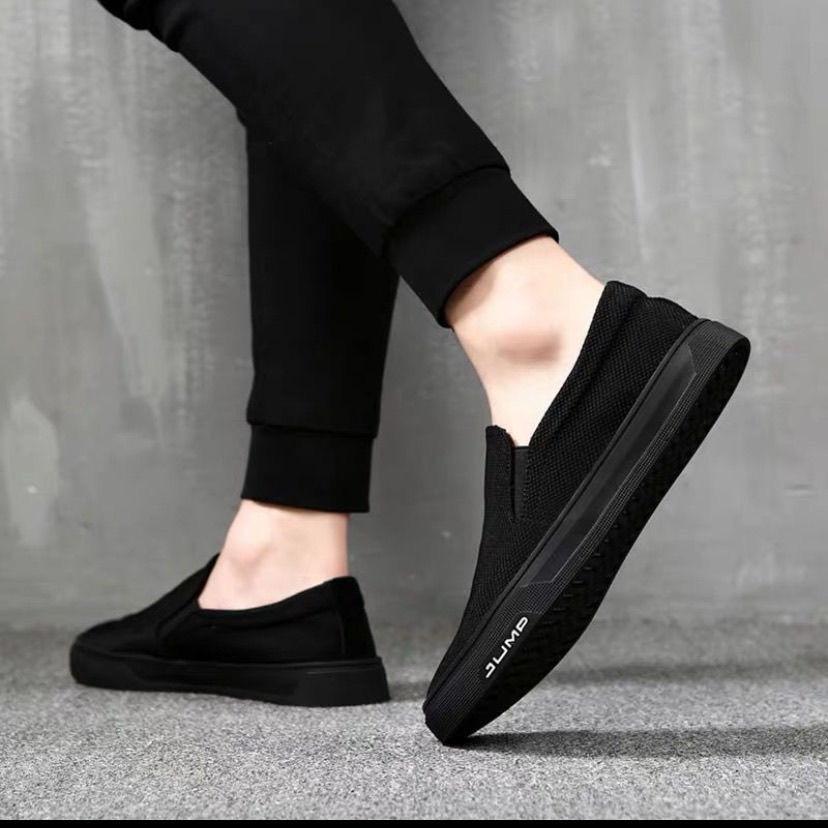 Cloth shoes men's four seasons men's shoes Korean version canvas shoes casual shoes black board shoes one pedal lazy shoes