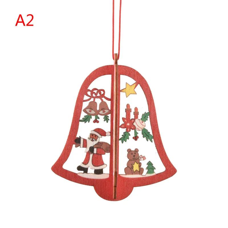 Christmas Decorations Wooden Laser Hollow Three-dimensional Snowflake Ornaments Christmas Tree Bells Pendant Gifts
