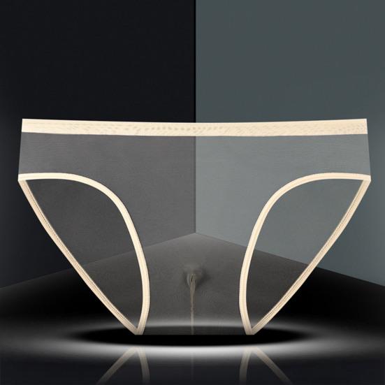 Men Briefs Mid-rise Perspective Thin Underwear with Separate Pouches Solid Color Soft Texture Breathable Elastic Panties