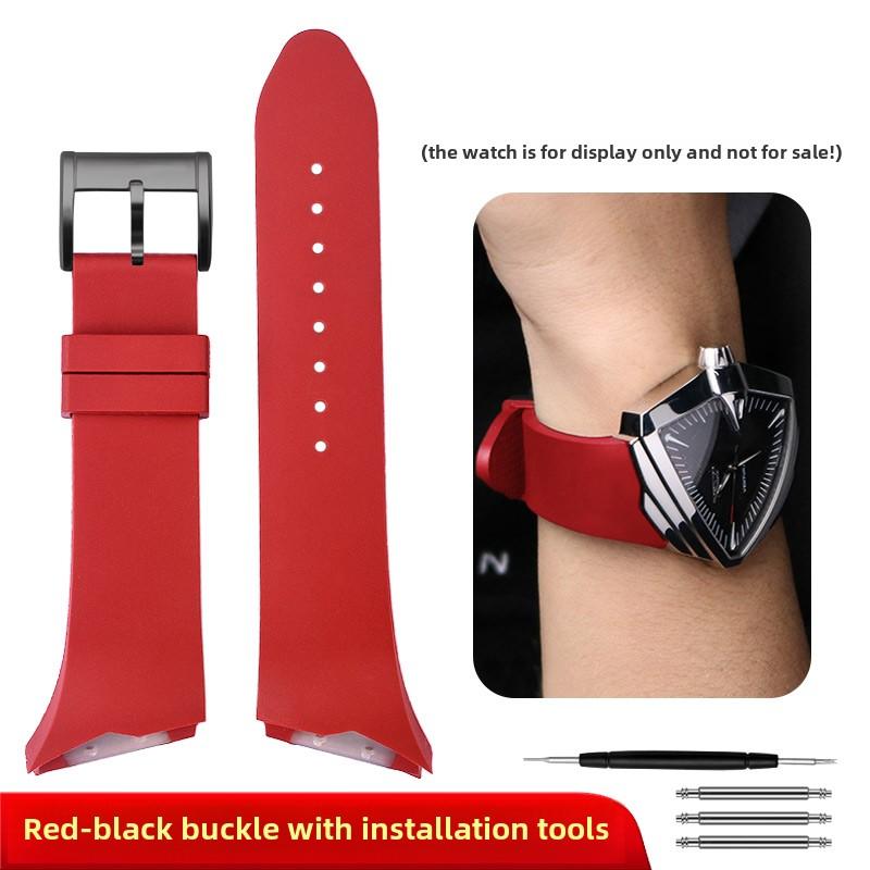 

25mm Black Red rubber watch strap For Hamilton Ventura H246150 H246550 H246250 inclined interface men s soft silicone watch band 25mm width