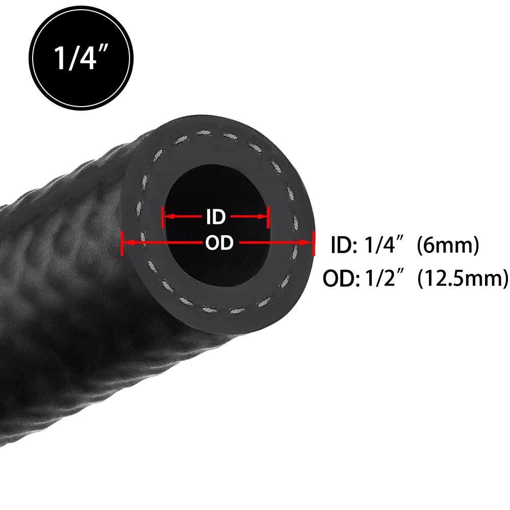 1/4 inch Fuel Hose Line Push Lock NBR Rubber SAE 30R7 25FT 300PSI Black 6mm