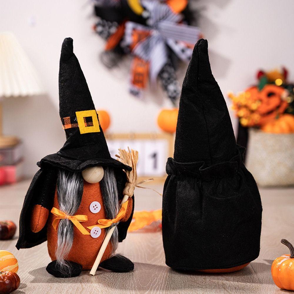 Funny Pointed Hat Witch Doll Realistic Halloween Faceless Doll Ornament Bar Home Decor