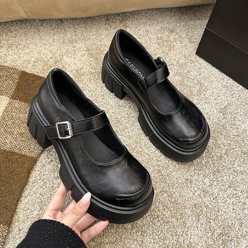 Campus single shoes round head shallow mouth new style commuter Mary Jane shoes women's versatile small leather shoes women's spring
