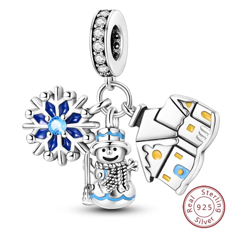 Copper Romantic Christmas Snowman Gingerbread Santa Claus Charms Bead Fit 3Mm Diy Fine Jewelry Accessories