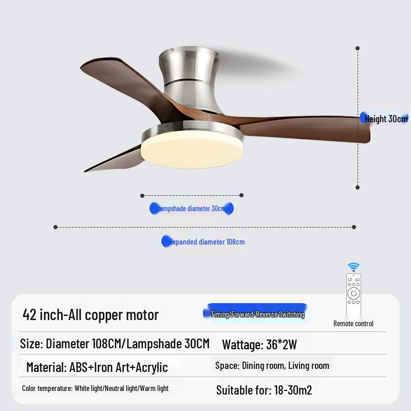 Walnut Retro Ceiling Fan Light with Straight Blades, Mid-Century Style for Bedroom or Restaurant