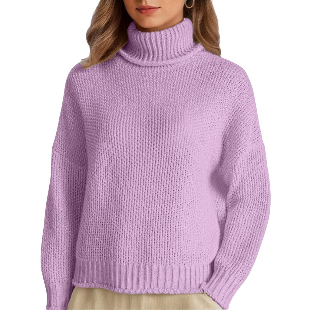 Damen Gestrickter Rollkragen Farbe Warmer Basisschicht Pullover