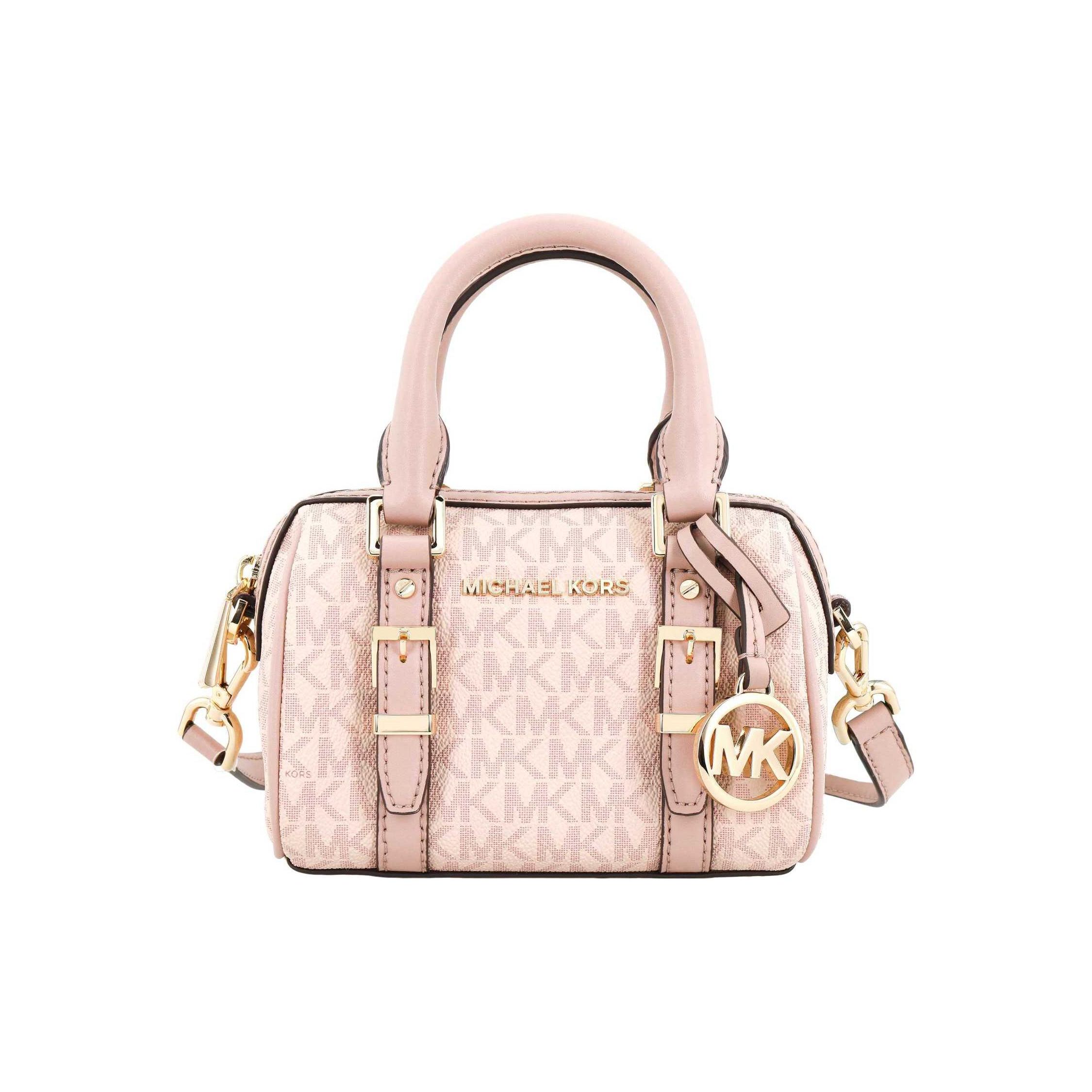 Michael Kors Bedford Classic Monogram Color Block Coated Canvas And Leather Trim Boston Bag Women handbags Ballet-Pink 32F9G06C0B-BALLET Basic Set (Bag+Dust Bag)