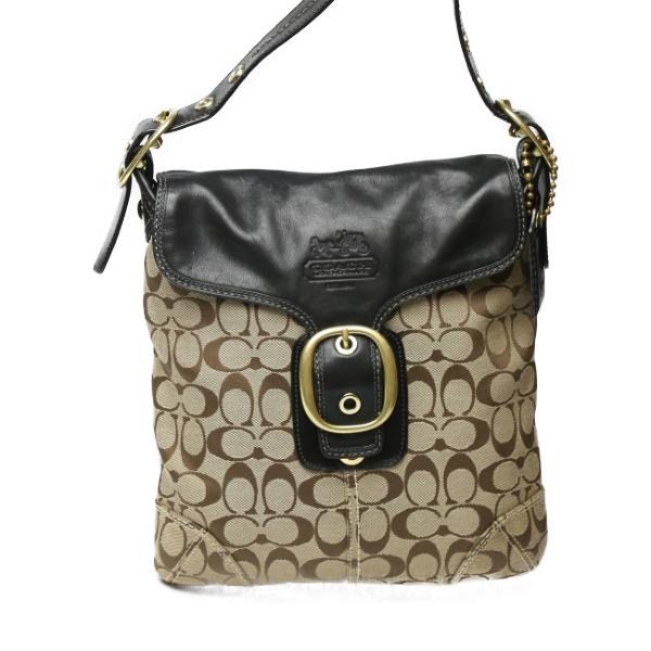 COACH Signature Shoulder Bag leather Black x beige Women 11436 Used