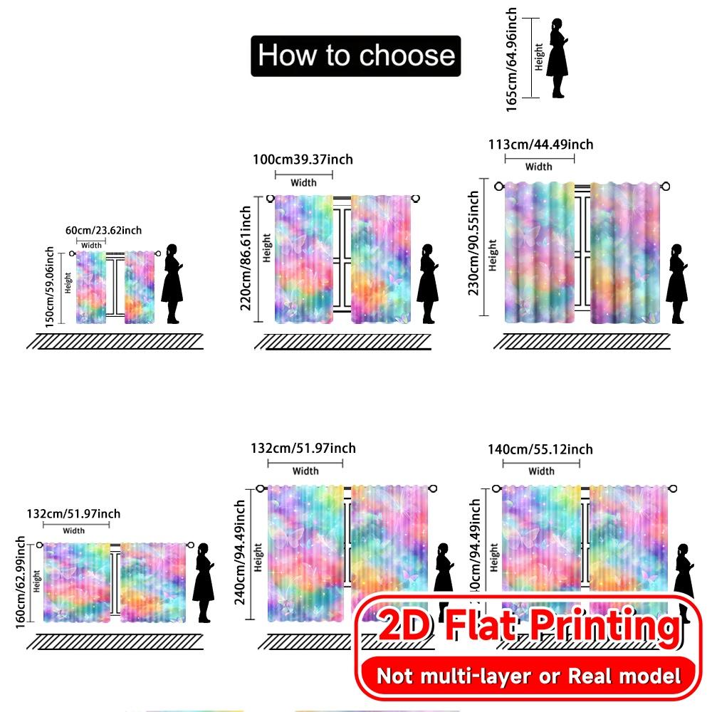 2D Flat Printing  2pcs Butterfly Spectrum Fashionable Chic Curtains Machine Washable Fabric Curtains Decorations Outdoor