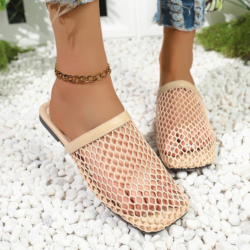 Fashion 2025 Summer Closed Toe Women's Slippers Fashion Mesh Hollow Out New Concise Plus Size Best Seller Comfortable Flat Slippers