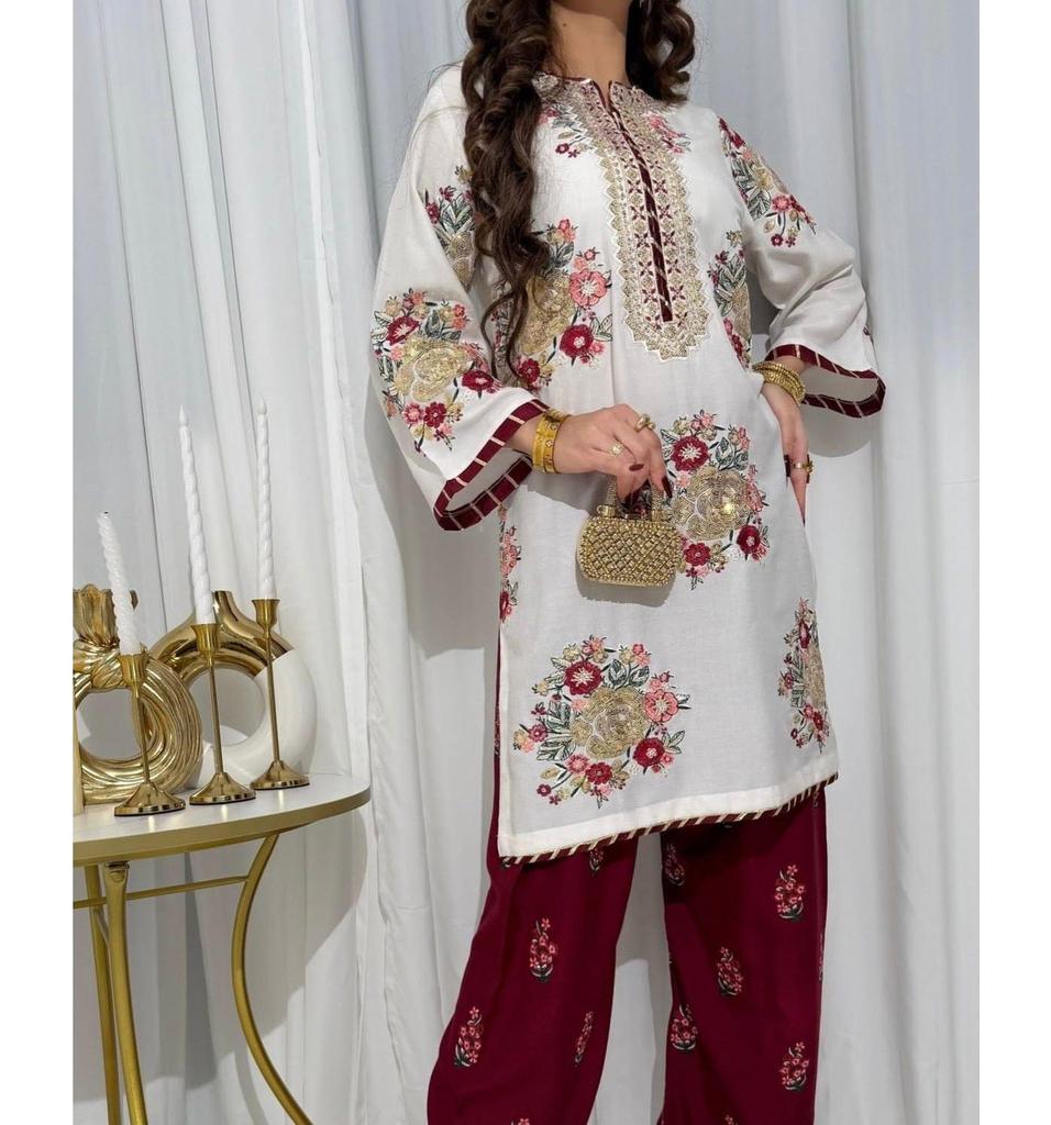 Indian Designer Embroidered Kurta Pant Dupatta Set Women Bollywood Party Wear Salwar Suit