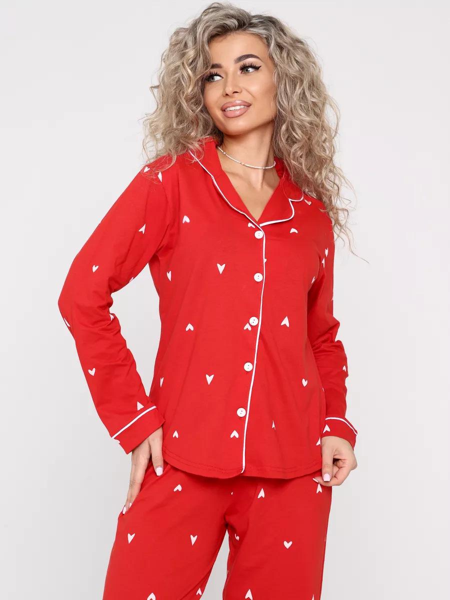 

Женский красный пижамный комплект с рождественским принтом - Топ с длинным рукавом и брюки S красный