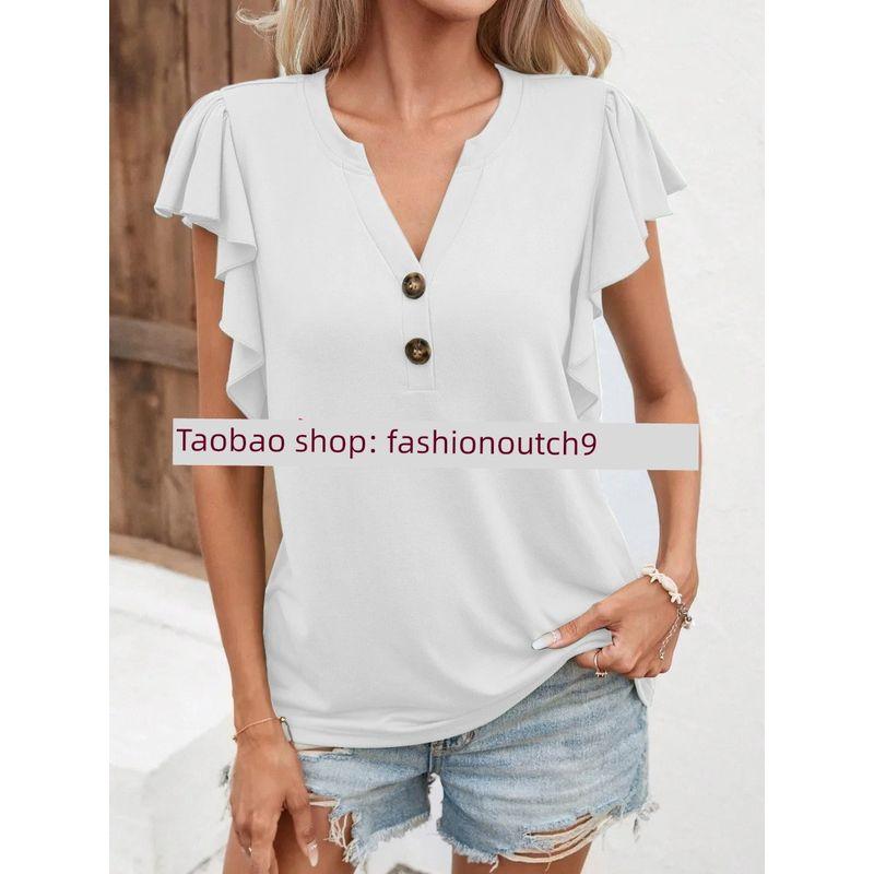 

2024 Lotus Leaf Sleeves Elegant Women s Top Women Tops White XL