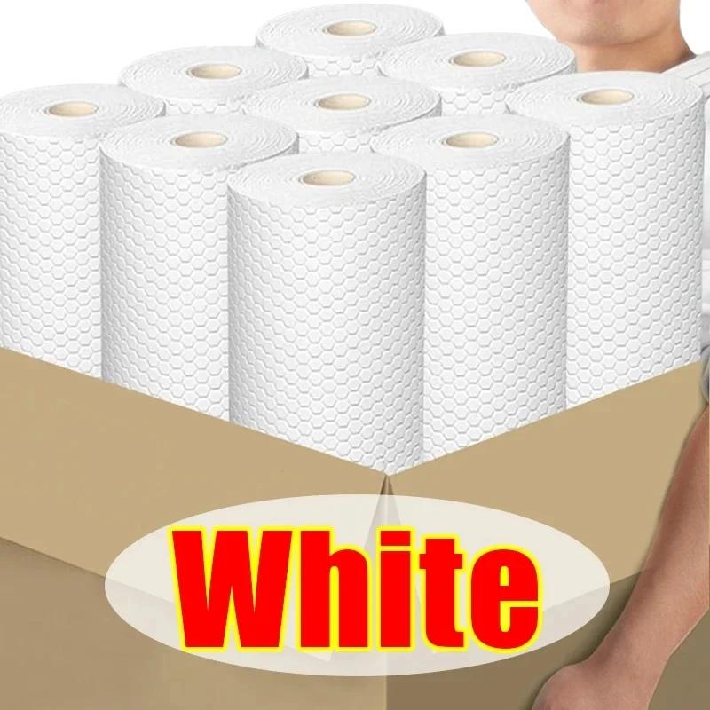 

Одноразовые кухонные тряпки Нетканые салфетки для уборки Салфетки для мытья посуды Полотенца с антипригарным покрытием Масляная тряпка для уборки Бумага 50pcs (1 Roll) белый