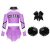 Dívčí cheerleadingová sada Odhalená ramena Dlouhý rukáv Zadní výstřih Klíčová dírka Barevný blok Potisk písmen Zkrácený top Kamínky Sukně Mašle Čelenka Pompony