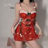 Stunning Plus Size Deep V Christmas Lingerie Set: Sweet & Seductive Mesh Camisole Nightgown