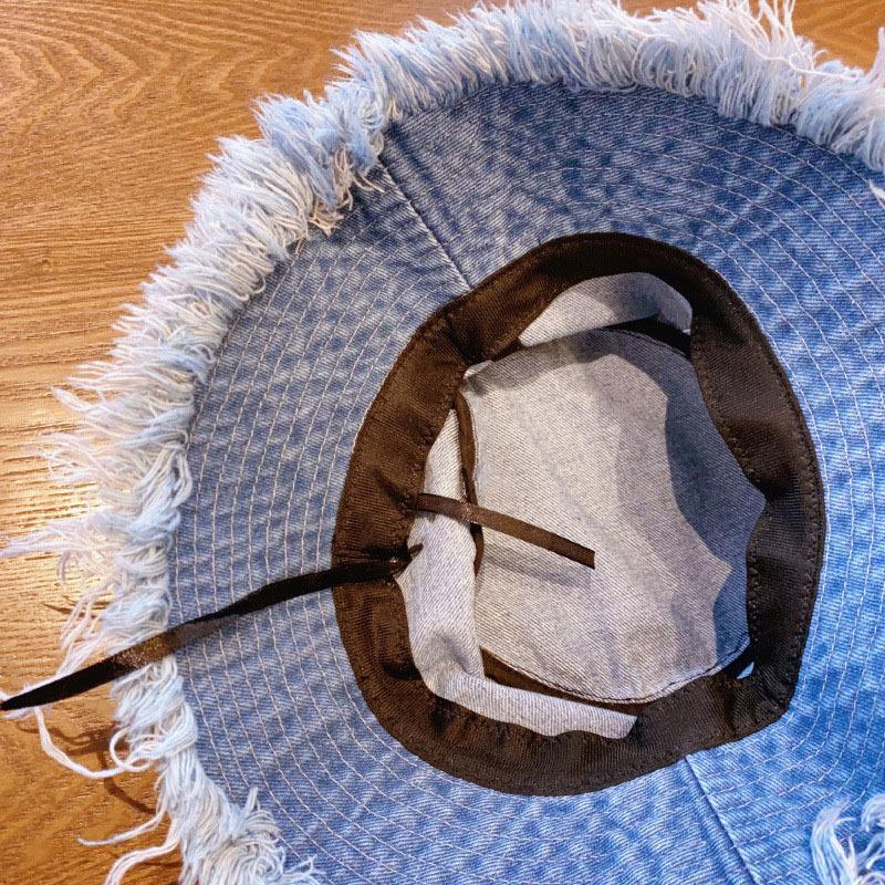Korean Denim Bucket Hat for Women Vintage Metal Label Fisherman Cap Summer Lady Girl Sport Hiking Bob Caps