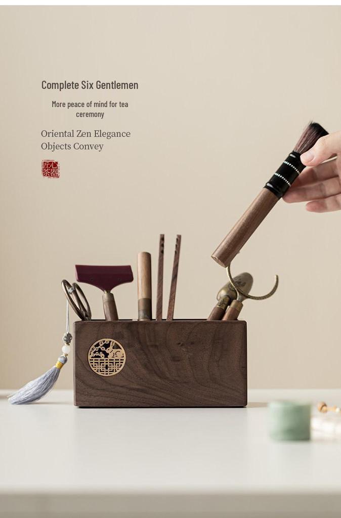 Walnut Wood Tea Ceremony Set: Kung Fu Tea Accessories - Tea Knife, Tea Tongs & Brewing Tools.