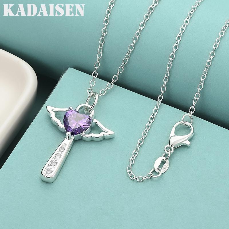 Lovely Charms Wedding 925 Sterling Silver Women Necklace Cross Jewelry Stone Crystal Fashion Cute  Gift 45CM