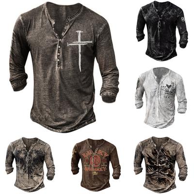 Herr Långärmad Mode T-shirt Vår och Höst Causal Vintage T-shirts Plus Size