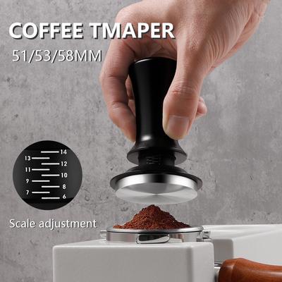Coffee Tamper Stainless Steel Spring Loaded Elastic Coffee Tamper Espresso 51mm/53mm/58mm Coffee Powder Hammer with Scale