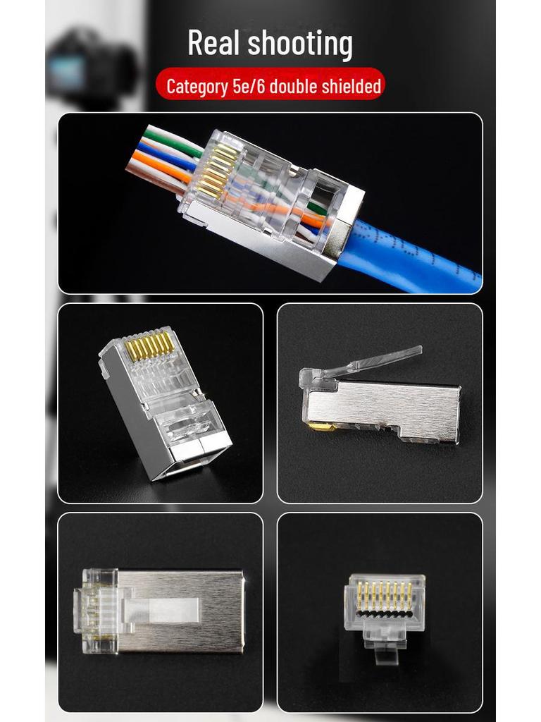 RJ45 Metal Shielded Pass-Through Connector for Cat 5, 6, 7 Cables