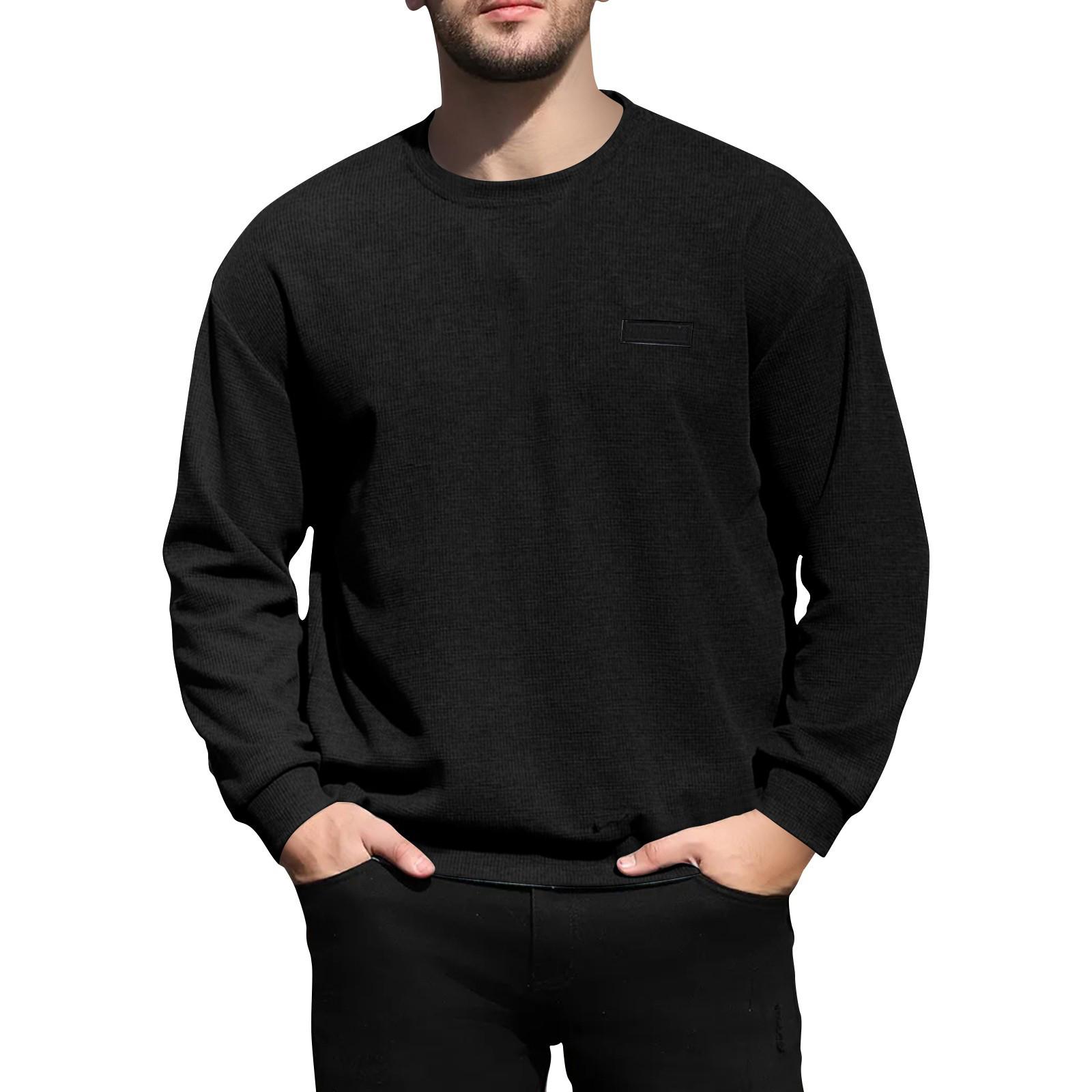 

Мужская рубашка с длинным рукавом в клетку Мужской свитшот с круглым вырезом однотонный топ XL чёрный