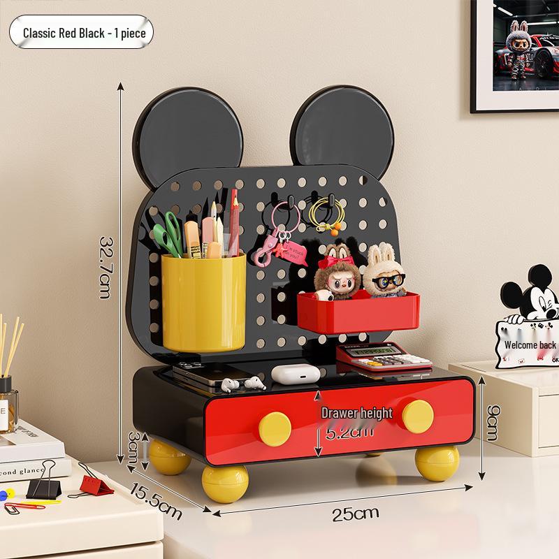 Multifunctional Cartoon Desk Organizer: Cosmetics & Stationery Storage Box with Pegboard & Drawers