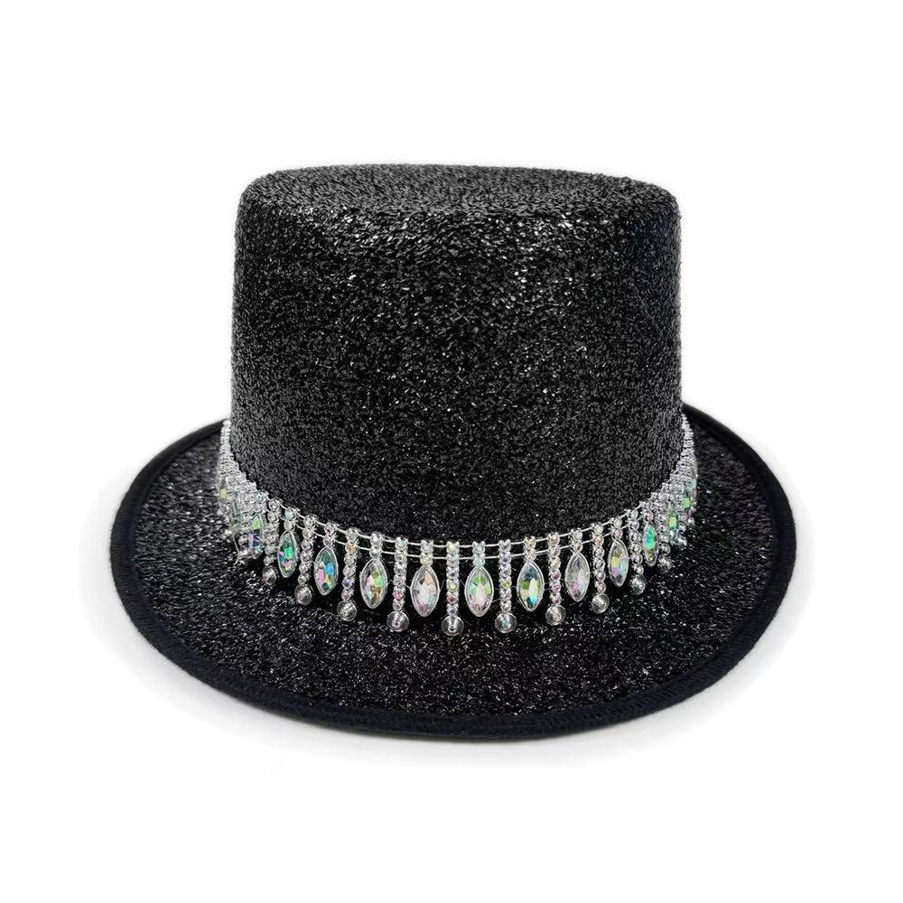 2026 Crystal Jazz Hat Colorful Rhinestone Edge Magician Hat Unisex Roleplaying Tall Hat Party Headwear