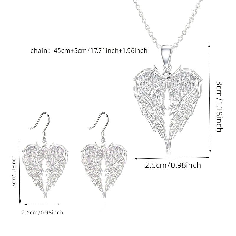 One Angel Wings Heart Pendant Necklace A Pair Of Angel Earrings Women'S Jewelry Christmas Gift