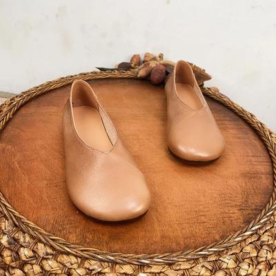 Retro Women Leather Comfortable Ballet Flats Genuine Leather Slip On Shallow Loafers Office Boat Shoes Ladies Flat Shoes Women
