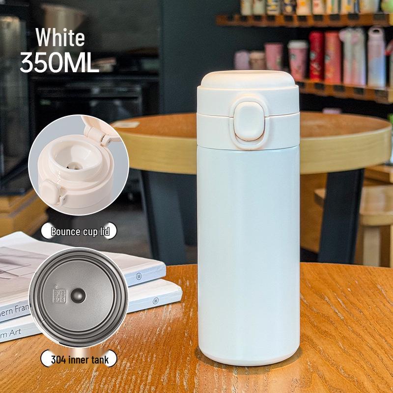 Cute Stainless Steel Vacuum Thermos with Flip-top Lid and Mini Straw - Customizable Student Gift