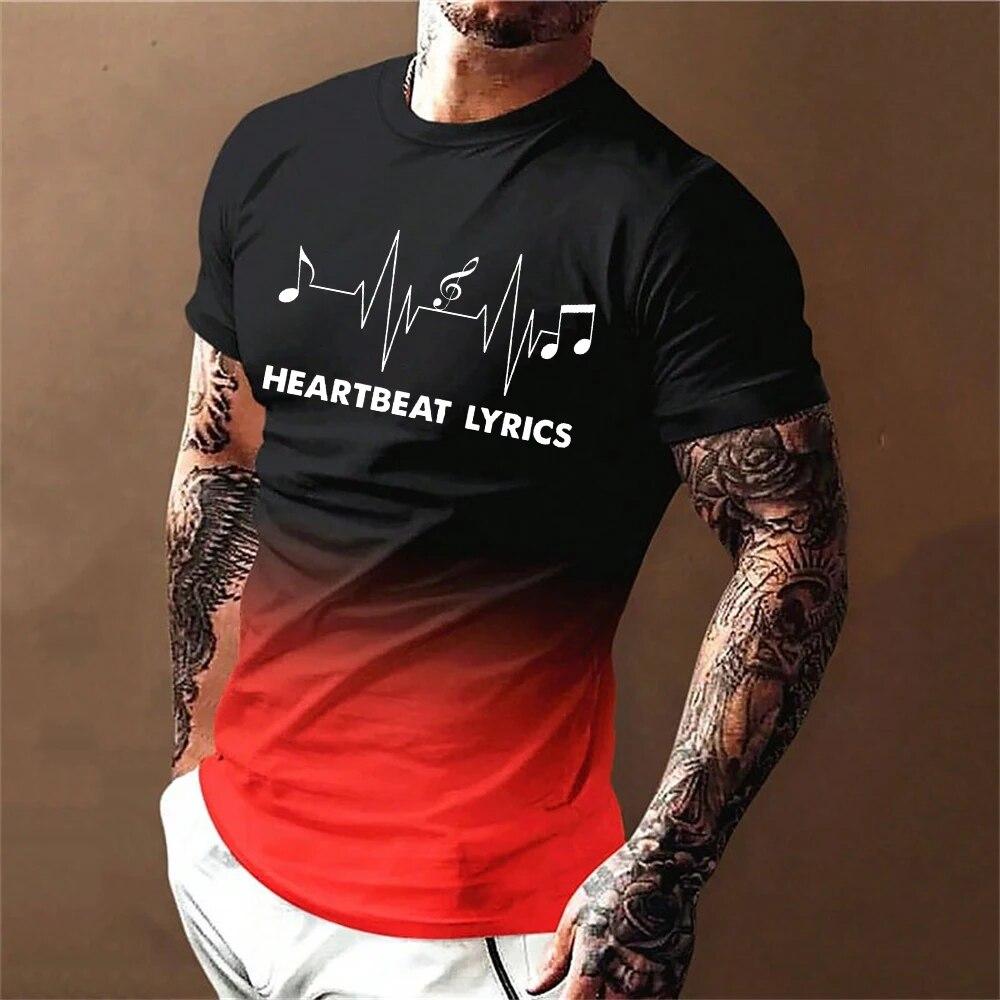 Men's T-Shirt 3D Printing Gradient Style Musical Note Tee Summer Oversized T Shirt For Men Fashion Short Sleeve O-Neck Tops