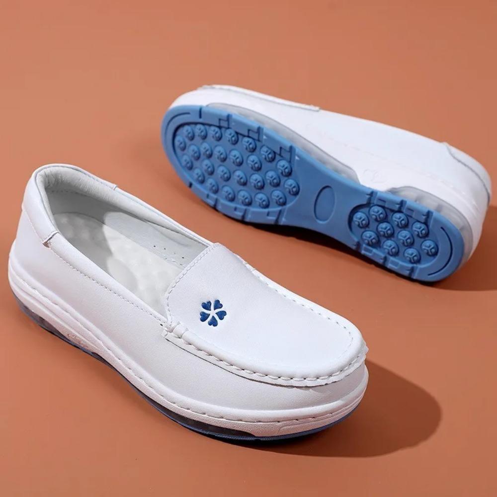 Leather Nurse Shoes for Women with Spring EVA Soles Breathable Small White Shoes Deodorant and Anti Slip Medical Shoes Platform