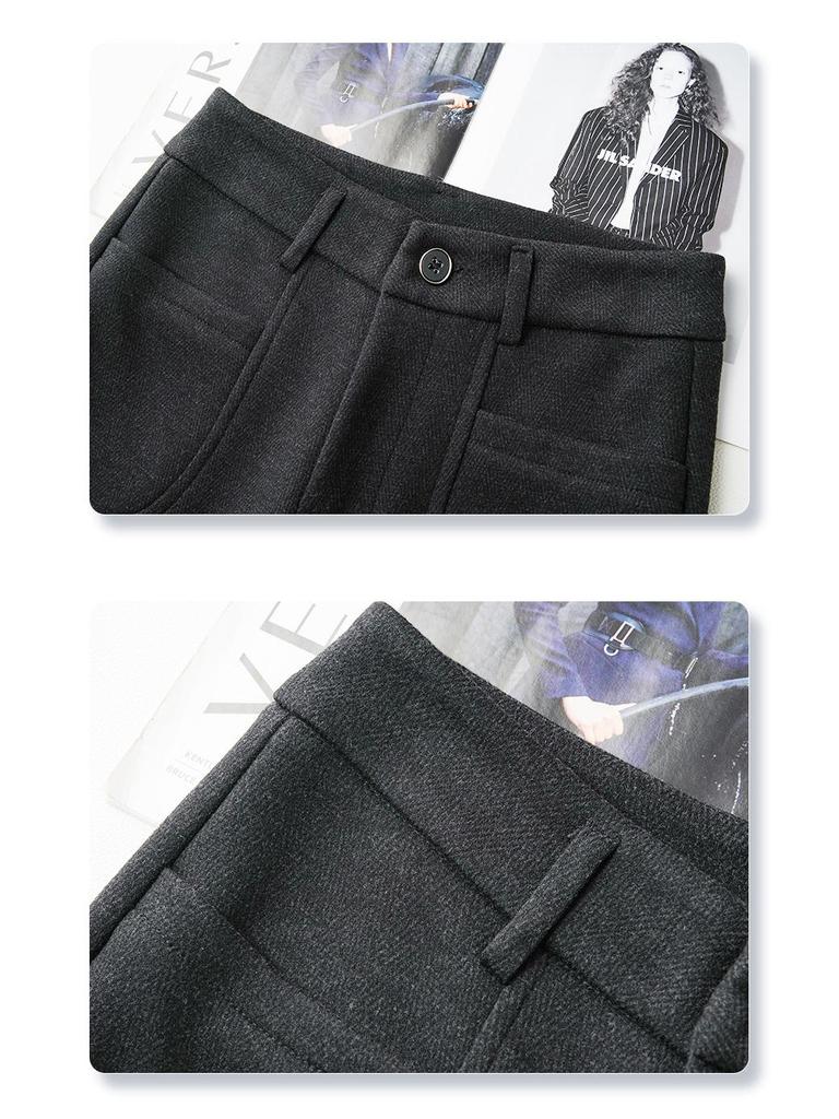 2024 Women's Gray High-Waist Wool Flared Pants – Autumn/Winter Slimming Style