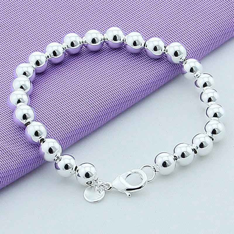 8mm glattes Perlenkettenarmband 925 Sterling Silber Schmuck