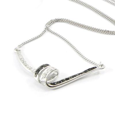 [I5398] - Silver Necklace 'Romy' Black White (rhodium Plated) - 40x20 Mm