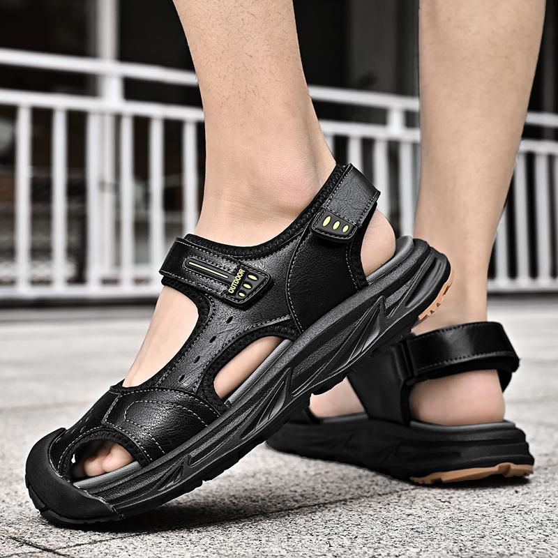 Fashion Summer Genuine Leather Mens Sandals 2024 Handmade Casual Shoes Outdoor Antiskid Beach Sandals for Men Walking Shoes Mocassins